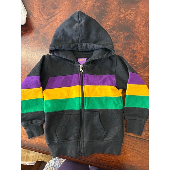 Mardi Gras Apparel Other - Mardi Gras Apparel Kids 2T Zip Up Hoodie Black Purple Gold Green Striped RH5-MGK